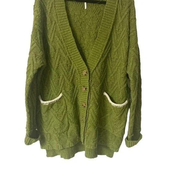 FREE PEOPLE MONTANA CABLE CARDIGAN SIZE XS IN AGED PINE NWOT - Picture 6 of 11